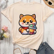 Shiba Inu tshirt teen 80s University korean clothes Psychedelic top tees Vintage University Punk Ret