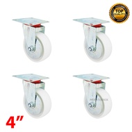 4" FIT WHITE LIVE NYLON WHEELS SET 4 PCS / TROLLEY NYLON WHEELS / DISPLAY WHEELS / CASTER WHEELS / S