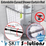 Adjustable L Shaped Bathroom Shower Curtain Rod Extendable Stainless Steel Curved Pole Telescopic