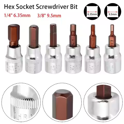 1Pcs 1/4'' 3/8" Square Drive Hex Socket Screwdriver Bit Hex Head H3 H4 H5 H6 H7 H8 H10 Spanner Drive