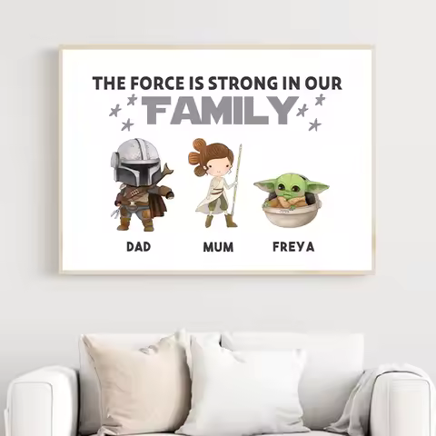 Personalized Family Name Print Yoda Character Poster Baby Nursery Kids Room Wall Art Canvas Pictures