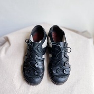 暗夜純黑假日遊玩時光 真皮牛皮革 編織綁帶羅馬鞋涼鞋