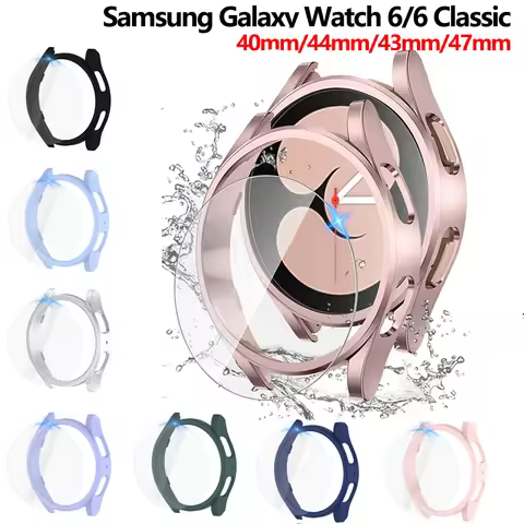 Glass+Case for Samsung Galaxy Watch 6 40mm 44mm,PC Matte Cover Protective Bumper Shell for Galaxy Wa