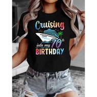 Women'S 70th Cruise Birthday Theme T-Shirt | Cruise Ship & Palm Tree & Slogan Decor Casual Short Sle