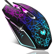 Tetikus Permainan Berwayar, Tetikus Komputer Lampu LED 4 Warna, Tetikus Ergonomik dengan 6 Butang Kl