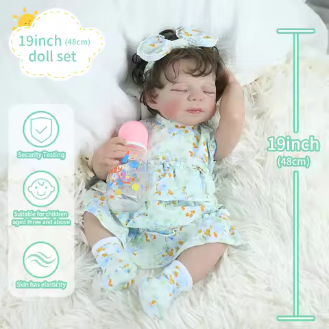 19inch Lifelike Reborn Dolls Girl Sleeping Newborn Baby Soft Silicone Vinyl Body Hand Rooted Hair Vi