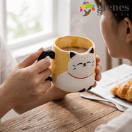 GLENES Ceramic Mug, 3D Embossed Hand Painted Coffee Cup, Novelty 500ml Cartoon Cat Pattern Milk Mug 