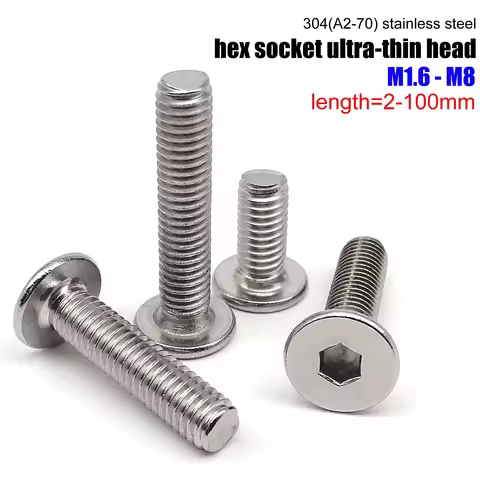 5/10/50pc CM M1.6 M2 M2.5 M3 M4 M5 M6 M8 304 A2 Stainless Steel Hex Hexagon Socket Ultra Thin Flat W