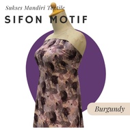 Ceruti Babydoll Chiffon Fabric in Burgundy with Floral Pattern, Hijab Headscarf Material | Width 150