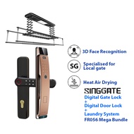 SINGGATE [Mega Bundle] SPACE GREY Smart Laundry System + 3D Face Recognition Digital Door Lock + Biometrics Digital Gate Lock | LS023 + FR056 + FM021