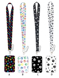 1pc Cute Dog Paw Pattern Lanyard Card Holder, Hard Shell ID Badge Holder For Bus Card, ID Card, Work