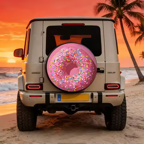 Donut-pattern Polyester Fiber Car Spare Tire Cover, Fits Universal SUV, Sedan, And Pickup Trucks, A 