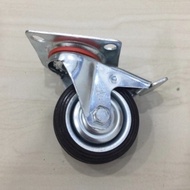 3Pcs BRAKE Black rubber wheels live swivel 3" inch live swivel wheels 3" inch flat wheels 3" swivel 