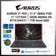 *全新行貨*Gigabyte AORUS 17 YE5 17.3吋 (360Hz, 32+1000GB SSD, RTX3080Ti)