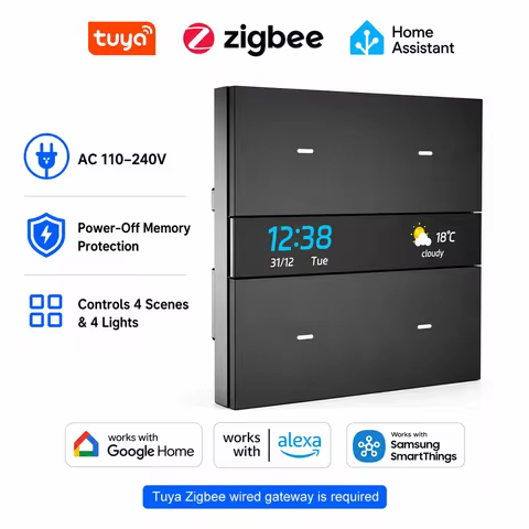 M8 Pro Zigbee Smart Switch Panel 4 Gang Tuya Intelligent Wall Electric Light Switch Voice App Contro