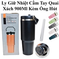 Handheld Thermos Cup with Handle 900Ml with Convenient 304 Stainless Steel Straw