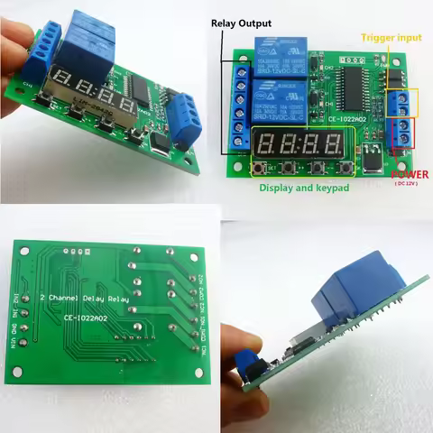 2 Channel Time Delay Relay Module IO22A02 DC 12V Multi-Function Adjustable Timer Digital Display Tim
