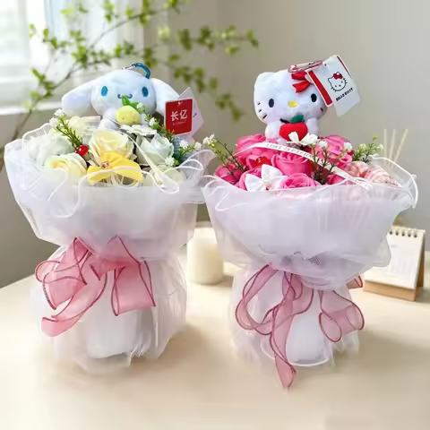 Genuine Sanrio Plush Dolls With Artificial Flower Creative Bouquet New Year Birthday Valentine Chris