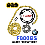 REGINA Sprocket Set BMW F800GS 09-17 525 ZRT Ring Gold Chain Rantai Spoket ZRING ZRA Black Accessori