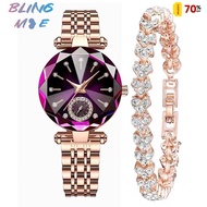 Jam Tangan Wanita Women's Watch Hot Sale Fashion Starry Sky Bracelet Flower Inlaid Diamond Quartz Wa