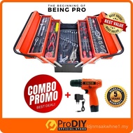 85PCS Tool Box - Heavy Duty Cantilever Metal 85 PCS Set Ratchet Spanner ¼” & ½” Alloy Hardware