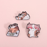 Cartoon Funny Cat Enamel Brooch Personalized Creative Make Money Working Cat Metal Pin Animal Backpa