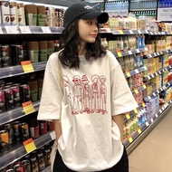 Women Summer T-shirts Round Neck Cartoon Character Letter Printed Short Sleeved T-shirt Causal Plus 