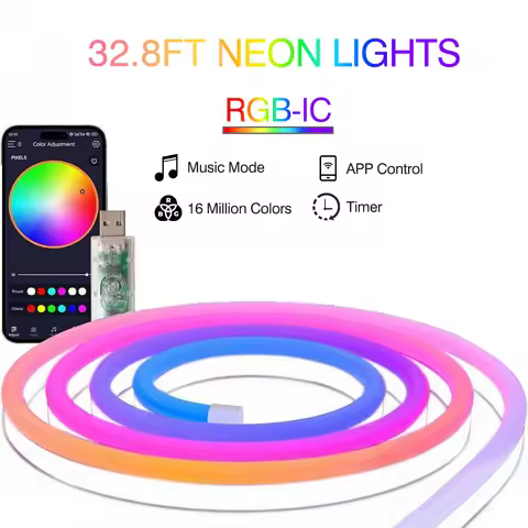 DC5V USB RGBIC Neon LED Strip,10M RGBIC Neon Rope Light with Bluetooth App and Remote control For DI