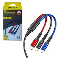 【現貨/3合1快充】Awei CL-971 數據線(1.2m) 一線三用支援 Type-C/Lightning/Micro 充電線｜高速傳輸｜蘋果安卓通用 (全新原裝行貨) ▎[In Stock/3-