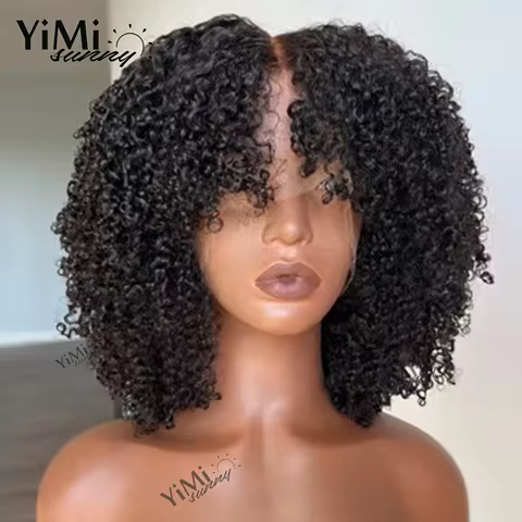 200 Density 4B 4C Afro Curly Lace Front Human Hair Wigs For Woman Virgin Burmese Kinky Curly 4x4 Lac