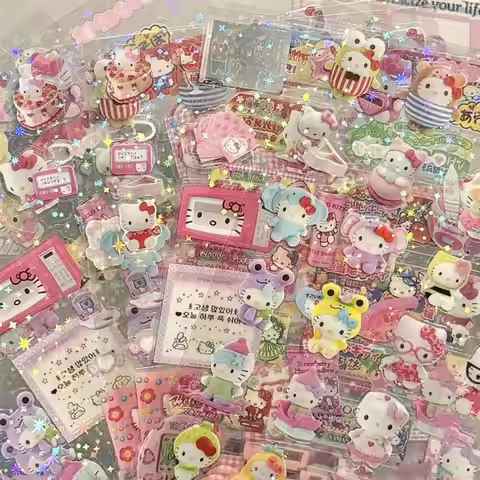 5pcs Hello Kitty Rilakkuma Cute Cartoon Die-cutting Sticker Kitty Cat Anime Handbooks Material Stick