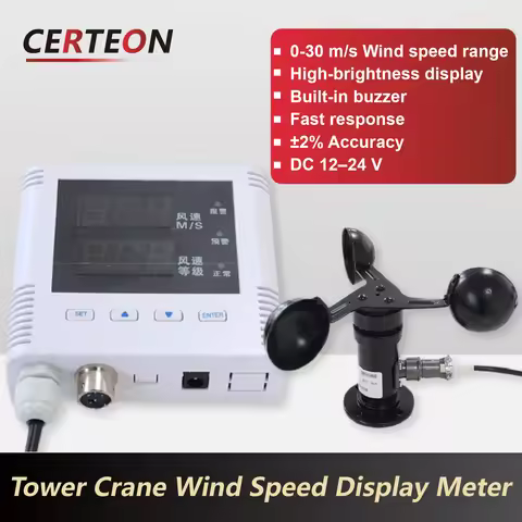 Crane Wind Speed Alarm System LED Display 0-30m/s Wind Speed Meter DC12-24V Buzzer Anemometer for To