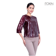 ITOKIN เสื้อคอกลมปักเลื่อม ทรงบ๊อกซี่ W5B132