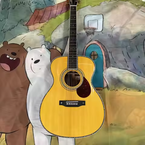 6-String Acoustic Guitar, Solid Color Acoustic Guitar Om42 Ebony Fingerboard Guitar