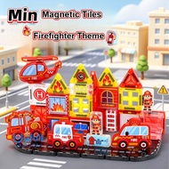 Kids 3.75cm Mini Magnetic Tiles 40Pcs Construction Firefighter Police Scene Building Set