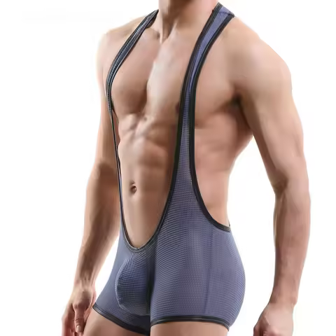 Mens Undershirts Mesh Stretchy Onesies Wrestling Singlet Bodysuit Leotard Lingerie Jumpsuit Underwea