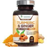 Nature's Nutrition Turmeric & Ginger with BioPerine, 1950mg Per Serving, 240 Veggie Capsules, 95% Cu