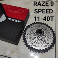 RAZE 9 SPEED CASSETTE SPROCKET GEAR SIZE 11T - 40T OR 11 - 40 SILVER COLOR