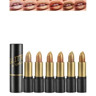 6Metallic Glitter Lipstick Set，Shiny Shimmer Lipstick High Color Rendering Lip Gloss for Female，Diam