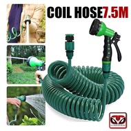 7.5M Retractable Coil Garden Hose Pipe Expandable Reel Spray Tap Connector Garden Hose Green