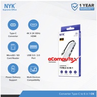 CONVERTER TYPE C TO HUB 6 IN 1 NYK (HDMI, CR, USB, TC) USB HUB 3.0 TYPE C 3.0 - Original