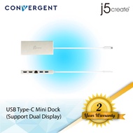 j5create JCD381 USB Type-C™ Dual HDMI Mini Dock-Ethernet/ USB 3.1 HUB / PD2.0