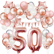 66 Pcs Rose Gold 50th Birthday Balloon Set,Number Balloons,Banner, for 1 2 3 13 16 18 21 30 40 50 60