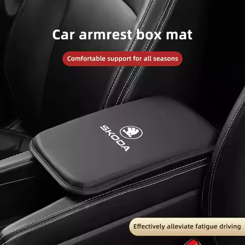 Car Leather Armrest Mat Arm Rest Protection Cushion Pad For Skoda Kylaq Elroq Octavia Enyaq Kamiq Sc