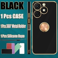 For Itel A50 A667L Golden Electroplated Phone Case With Golden Metal Holder and Silicone Lanyard