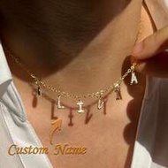Custom Name Necklace | Pave CZ Letter Charms | Personalized Gift For Her | Dainty Gold Jewelry