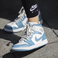 Air Jordan 1 Mid Women's Casual Basketball Shoes - North Carolina Blue & White, BQ6472-141