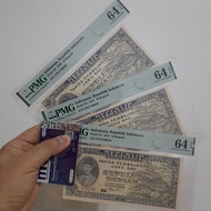 3 Pcs Urut PMG64 EPQ Keydate 2nd Top Pop ORI 10 Rupiah 1947 Uang Kuno
