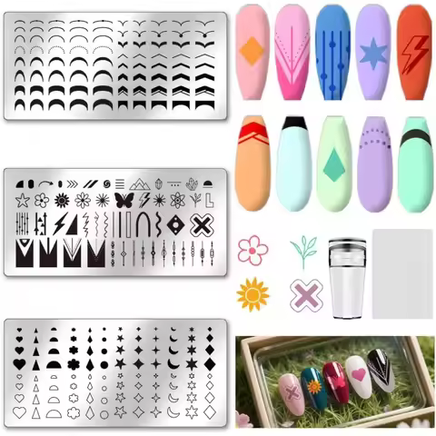3Pcs Nail Stamp Plates Set French Nail Stamping Plate French Line Lace Flower Heart Design Image Nai