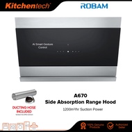 Robam A670 Side Absorption Range Hood 90cm 1200m³/h Power Suction with Ai Smart Gesture Control